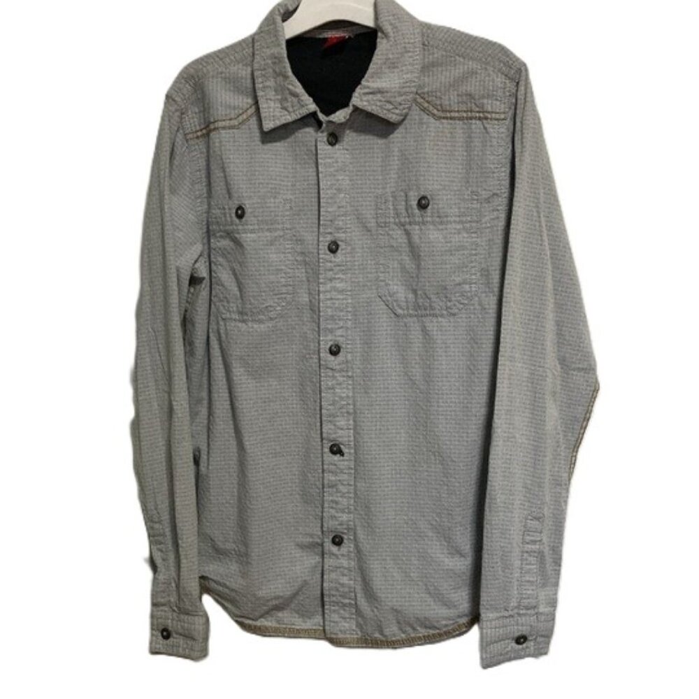 S OLIVER Button Down Long Sleeve Shirt Textured Gray Blue Design Kids Medium